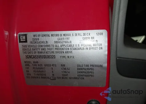 2009 Chevrolet Hhr Lt from USA, damaged, VIN 3GNCA53V69S606320